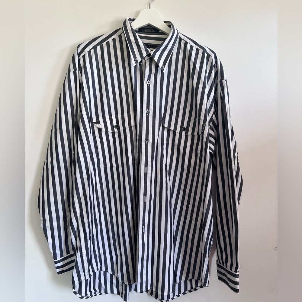 Perry Ellis Blue/White Women's Long Sleeve Button Up Shirt Size L